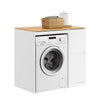 SoBuy BZR223-WN Meuble au-dessus du Lave-Linge 100×60×95 cm – Étendoir Coulissant, Panier à Linge, Sans Panneau Arrière, Blanc et Naturel