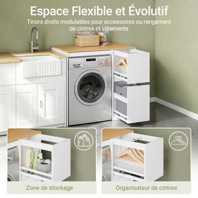 SoBuy BZR223-WN Meuble au-dessus du Lave-Linge 100×60×95 cm – Étendoir Coulissant, Panier à Linge, Sans Panneau Arrière, Blanc et Naturel