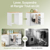SoBuy BZR223-WN Meuble au-dessus du Lave-Linge 100×60×95 cm – Étendoir Coulissant, Panier à Linge, Sans Panneau Arrière, Blanc et Naturel