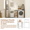 SoBuy BZR224-WN Meuble au-dessus du Lave-Linge 66×60×127 cm – Plan de Travail + Étagère avec Garde-Corps, Sans Panneau Arrière, Blanc et Naturel