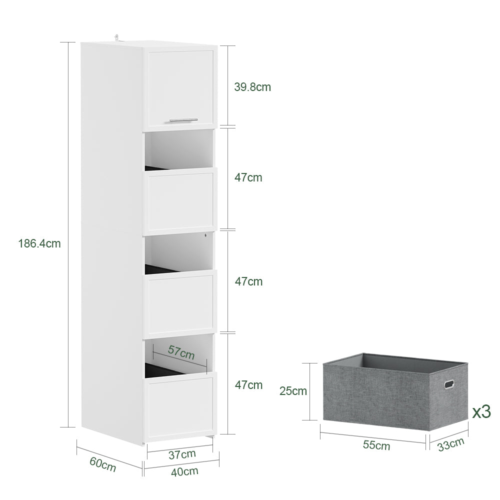 SoBuy BZR232-W Armoire de Rangement 4 Portes pour Buanderie – Compartiments Ouverts et Étagères – 60×40×186,4 cm, Blanc