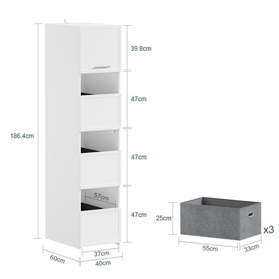 SoBuy BZR232-W Armoire de Rangement 4 Portes pour Buanderie – Compartiments Ouverts et Étagères – 60×40×186,4 cm, Blanc