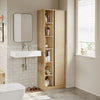 SoBuy BZR237-E-N Colonne de Salle de Bain Étroite avec Éclairage – Armoire Haute Effet Chêne Clair, 10 Étagères, pour Petit Espace – 50×30×180 cm, Charge 120 kg