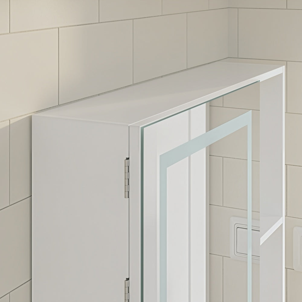 SoBuy BZR239-E-W Armoire Miroir de Salle de Bain avec LED et Prises – Meuble Mural, Étagères – 60×15,5×60 cm, Blanc