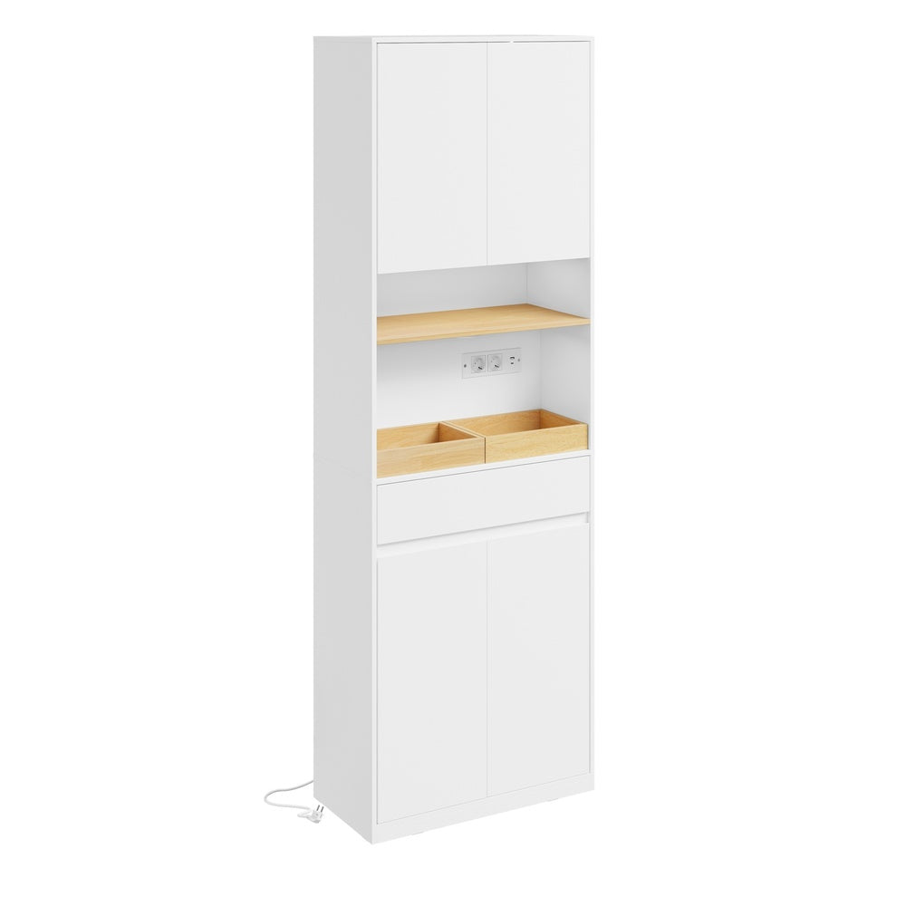 SoBuy BZR241-E-W Colonne de Salle de Bain Blanche avec Éclairage Intégré – 3 Portes, Panier à Linge Dissimulé, Style Scandinave – 60×30×180 cm, Charge 85 kg