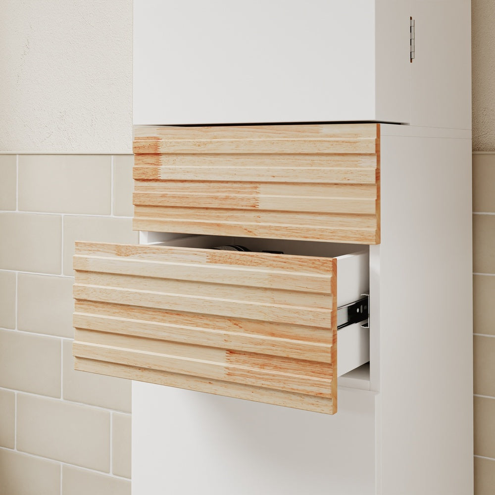 SoBuy BZR244-WN Armoire Haute de Salle de Bain Blanche avec 2 Tiroirs – Colonne de Rangement avec 4 Étagères, Panneau Mélaminé – 30×30×180 cm, Charge 39 kg
