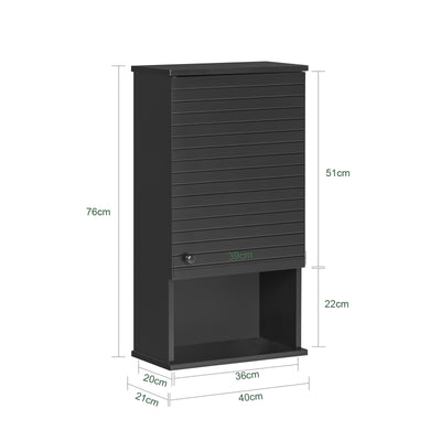 SoBuy BZR25-SCH Dulap de perete suspendat pentru baie, cu ușă, dulap de medicamente cu rafturi, 40x21x67 cm, negru