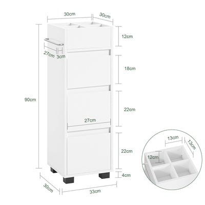 SoBuy BZR29-W Meuble Salle de Bain Petit Espace 30 cm – 3 Tiroirs et Porte-Serviettes Réversible, Blanc