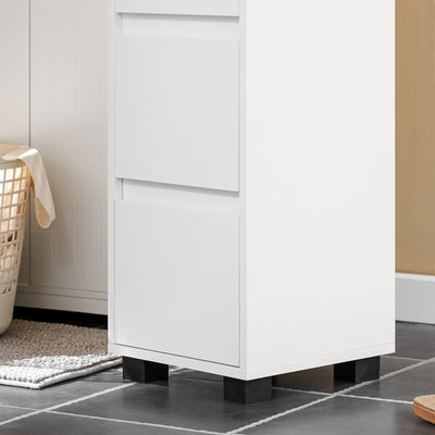 SoBuy BZR29-W Meuble Salle de Bain Petit Espace 30 cm – 3 Tiroirs et Porte-Serviettes Réversible, Blanc