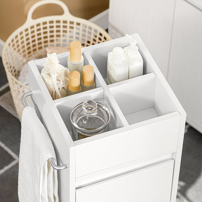 SoBuy BZR29-W Meuble Salle de Bain Petit Espace 30 cm – 3 Tiroirs et Porte-Serviettes Réversible, Blanc