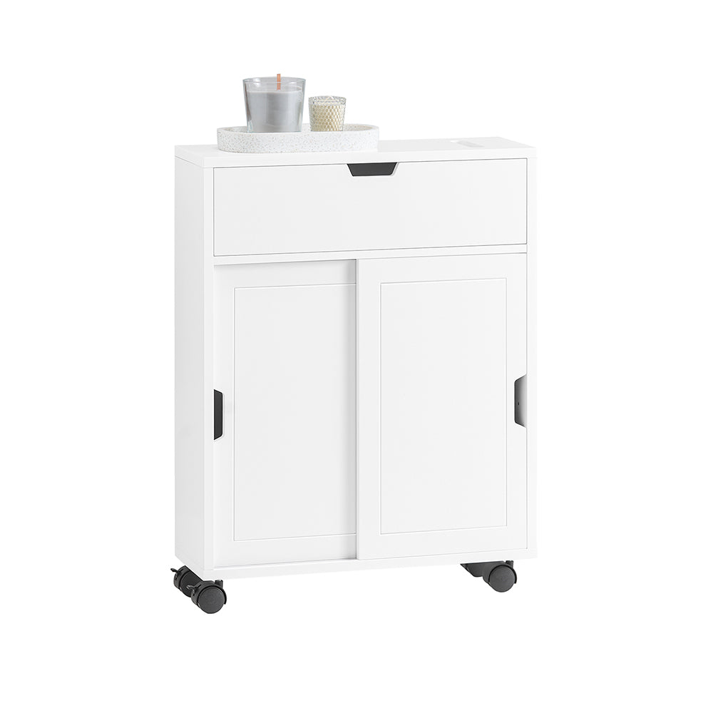 SoBuy BZR31-W Armoire de Salle de Bain Étroit avec roulettes – Meuble de Salle de Bain avec Portes Coulissantes – Polyvalente