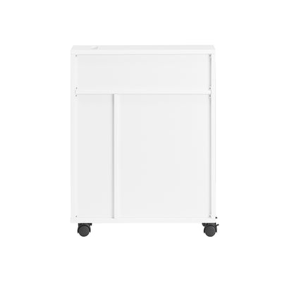 SoBuy BZR31-W Dulap de baie îngust cu roți – Mobilier de baie cu uși glisante – Dulap lateral versatil pentru spații mici, 52 x 68 x 17 cm, Alb