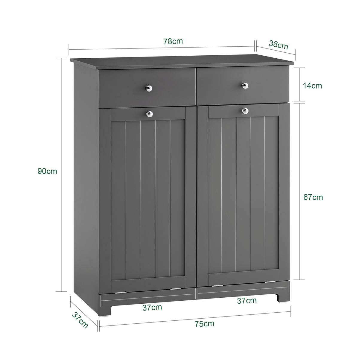 SoBuy BZR33-II-DG Meuble Salle de Bain avec Panier à Linge, 2 Tiroirs, Grande Capacité, pour Salle de Bain et WC, Rangement Optimisé – L78×P38×H90 cm, Gris