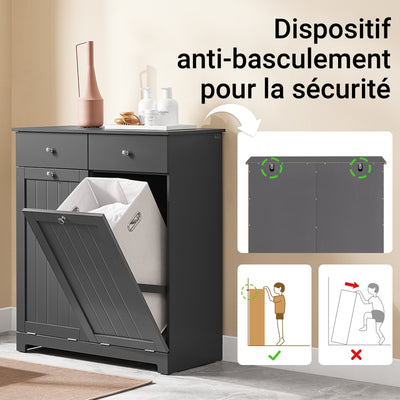 SoBuy BZR33-II-DG Meuble Salle de Bain avec Panier à Linge, 2 Tiroirs, Grande Capacité, pour Salle de Bain et WC, Rangement Optimisé – L78×P38×H90 cm, Gris