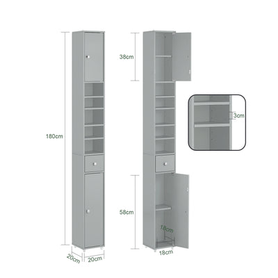 SoBuy BZR34-HG Dulap-coloană înalt de baie cu 1 sertar, 2 uși și 5 compartimente