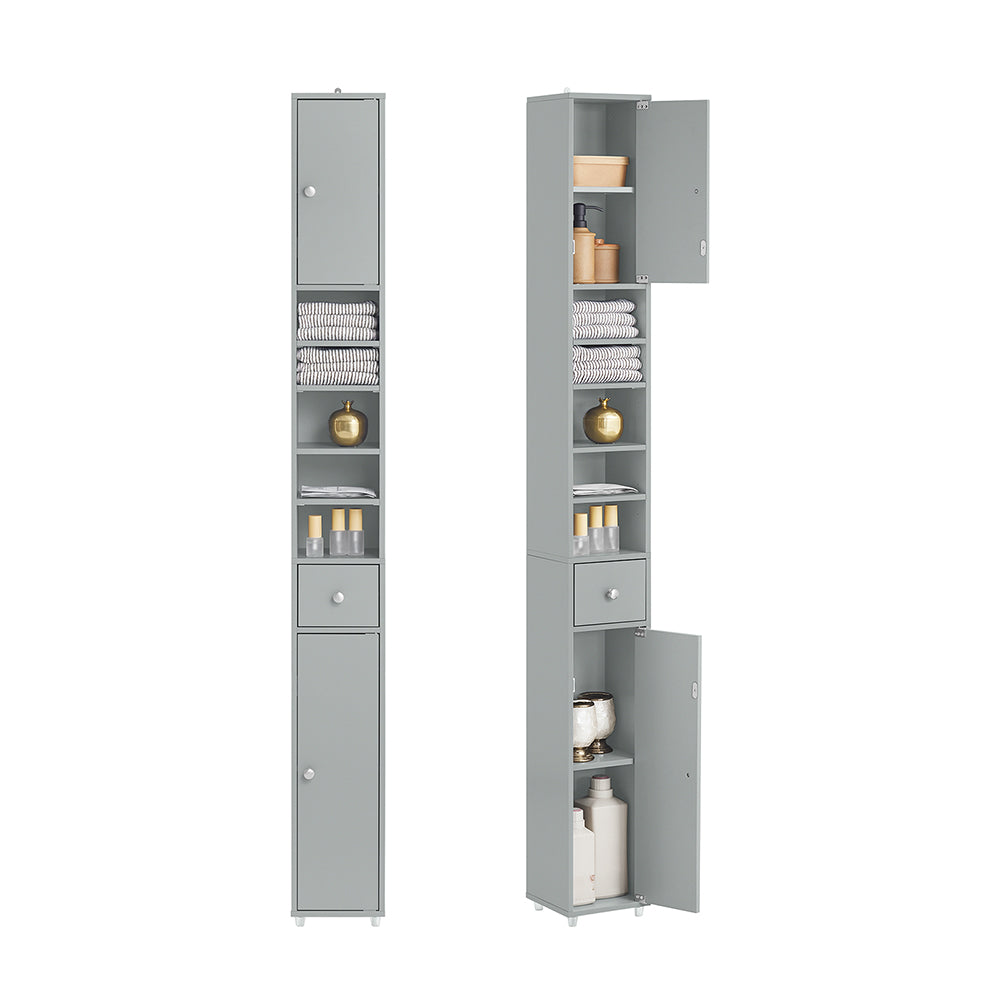 SoBuy BZR34-HG Meuble Colonne Armoire Haut de Salle de Bain avec 1 Tiroir, 2 Portes et 5 Compartiments