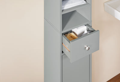SoBuy BZR34-HG Dulap-coloană înalt de baie cu 1 sertar, 2 uși și 5 compartimente
