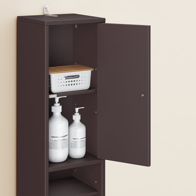 SoBuy BZR34-II-BR Dulap de baie ultra-îngust, maro, 20x20cm, 1 sertar, 2 uși, 5 compartimente, rafturi reglabile, rezistent la umiditate, 25kg – 20x20x180 cm