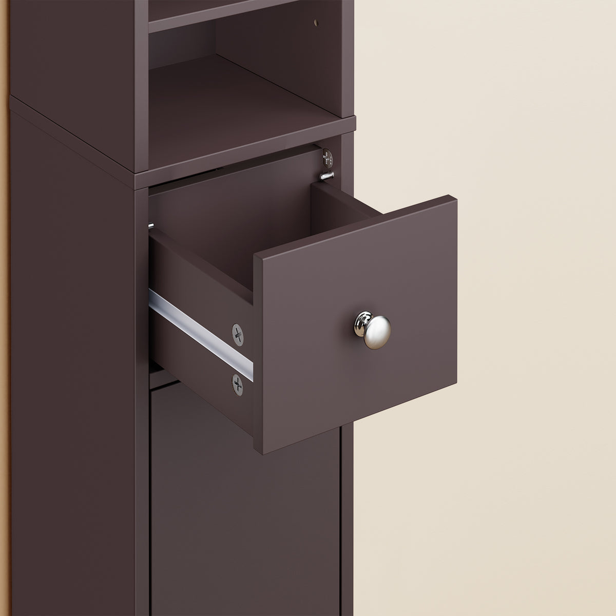SoBuy BZR34-II-BR Dulap de baie ultra-îngust, maro, 20x20cm, 1 sertar, 2 uși, 5 compartimente, rafturi reglabile, rezistent la umiditate, 25kg – 20x20x180 cm