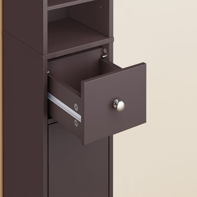 SoBuy BZR34-II-BR Dulap de baie ultra-îngust, maro, 20x20cm, 1 sertar, 2 uși, 5 compartimente, rafturi reglabile, rezistent la umiditate, 25kg – 20x20x180 cm