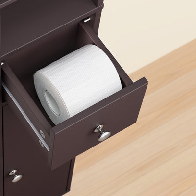 SoBuy BZR34-II-BR Dulap de baie ultra-îngust, maro, 20x20cm, 1 sertar, 2 uși, 5 compartimente, rafturi reglabile, rezistent la umiditate, 25kg – 20x20x180 cm