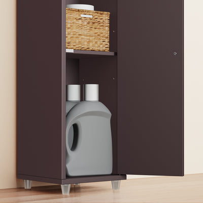 SoBuy BZR34-II-BR Dulap de baie ultra-îngust, maro, 20x20cm, 1 sertar, 2 uși, 5 compartimente, rafturi reglabile, rezistent la umiditate, 25kg – 20x20x180 cm