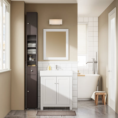SoBuy BZR34-II-BR Dulap de baie ultra-îngust, maro, 20x20cm, 1 sertar, 2 uși, 5 compartimente, rafturi reglabile, rezistent la umiditate, 25kg – 20x20x180 cm