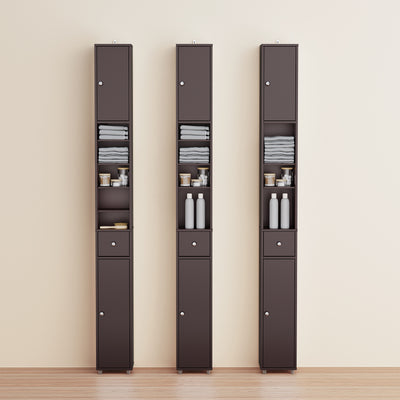 SoBuy BZR34-II-BR Dulap de baie ultra-îngust, maro, 20x20cm, 1 sertar, 2 uși, 5 compartimente, rafturi reglabile, rezistent la umiditate, 25kg – 20x20x180 cm