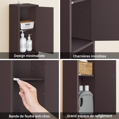 SoBuy BZR34-II-BR Dulap de baie ultra-îngust, maro, 20x20cm, 1 sertar, 2 uși, 5 compartimente, rafturi reglabile, rezistent la umiditate, 25kg – 20x20x180 cm