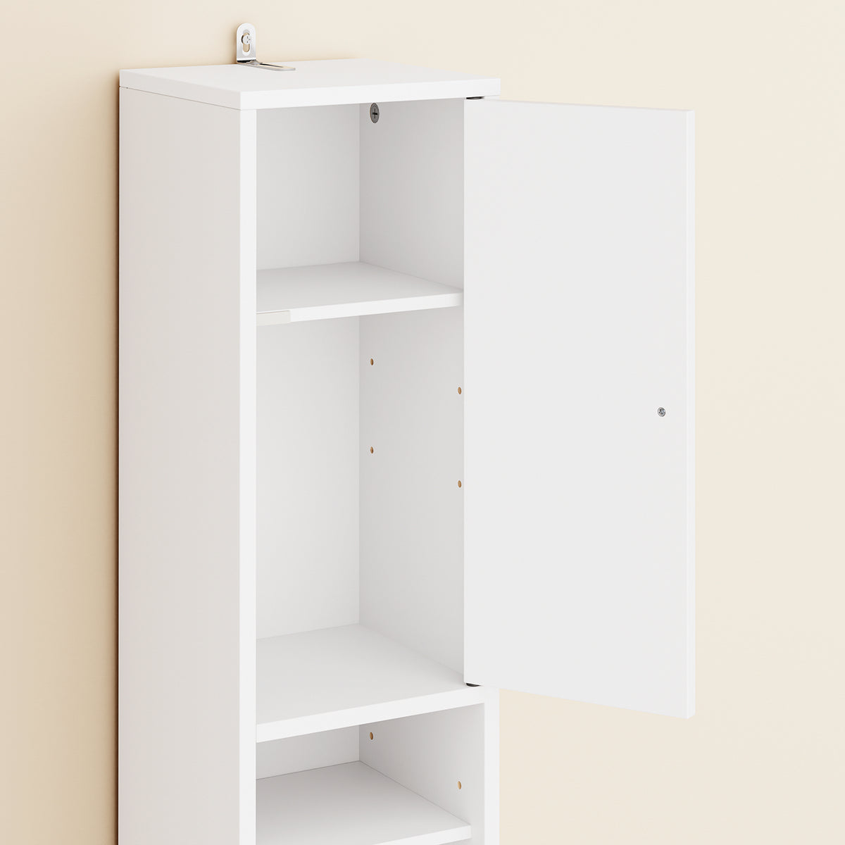 SoBuy BZR34-II-W Coloană de baie 20 cm - Dulap de depozitare îngust cu sertar și rafturi reglabile - Dulap de baie compact pentru WC, spații mici, MDF, Alb, 20x20x180cm