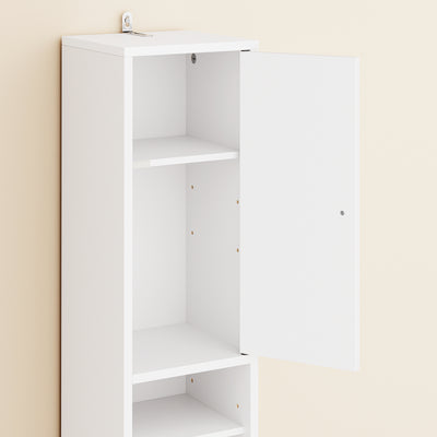 SoBuy BZR34-II-W Coloană de baie 20 cm - Dulap de depozitare îngust cu sertar și rafturi reglabile - Dulap de baie compact pentru WC, spații mici, MDF, Alb, 20x20x180cm