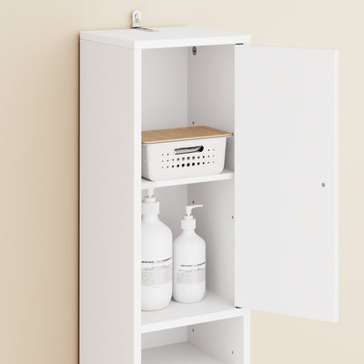 SoBuy BZR34-II-W Coloană de baie 20 cm - Dulap de depozitare îngust cu sertar și rafturi reglabile - Dulap de baie compact pentru WC, spații mici, MDF, Alb, 20x20x180cm