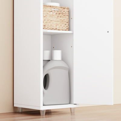 SoBuy BZR34-II-W Coloană de baie 20 cm - Dulap de depozitare îngust cu sertar și rafturi reglabile - Dulap de baie compact pentru WC, spații mici, MDF, Alb, 20x20x180cm
