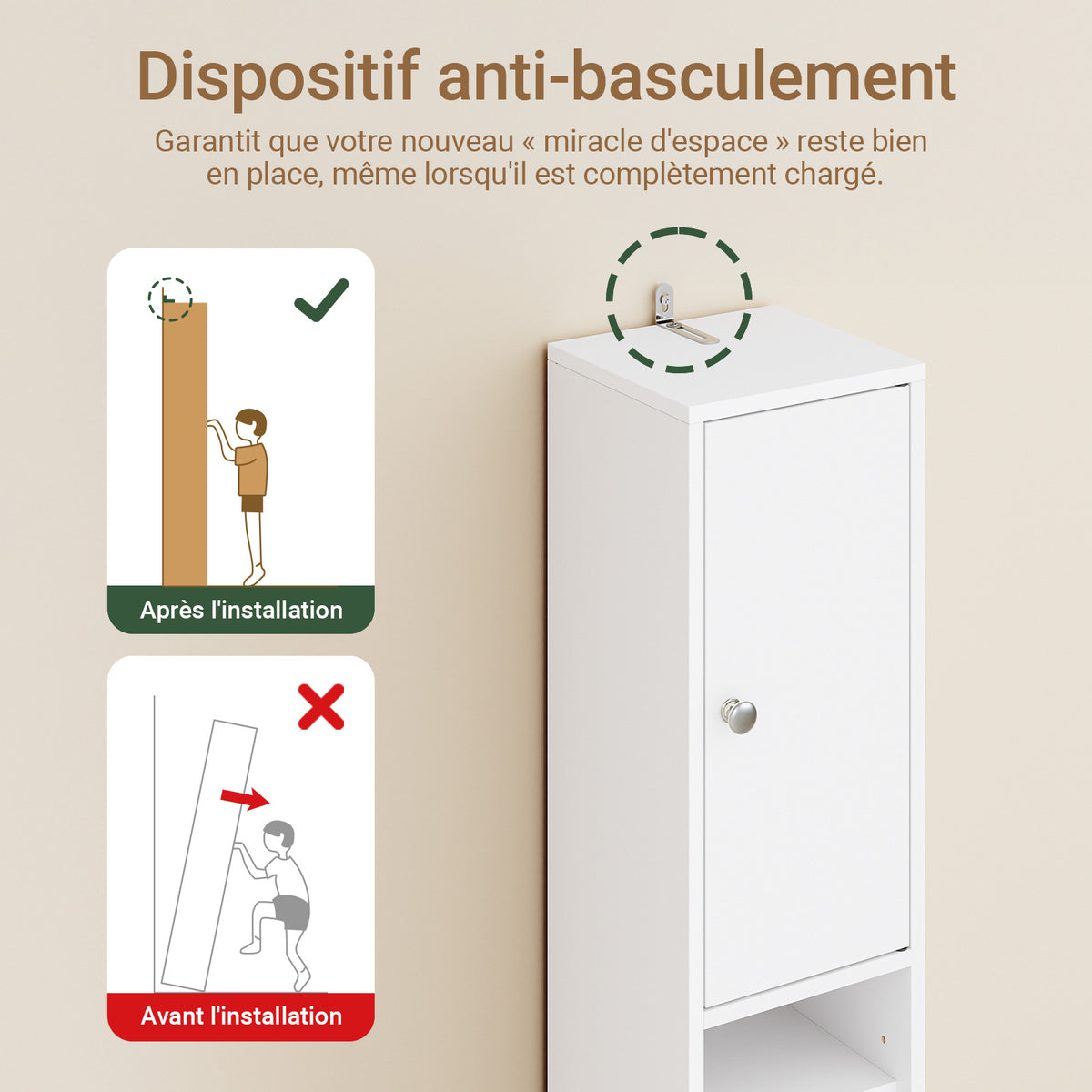 SoBuy BZR34-II-W Coloană de baie 20 cm - Dulap de depozitare îngust cu sertar și rafturi reglabile - Dulap de baie compact pentru WC, spații mici, MDF, Alb, 20x20x180cm