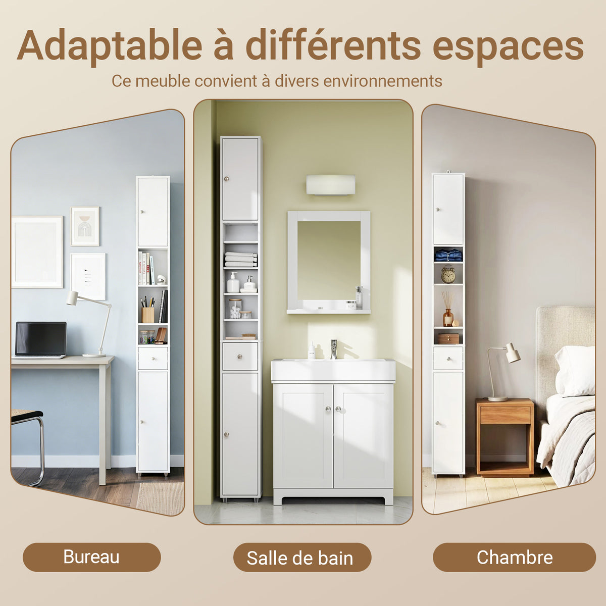 SoBuy BZR34-II-W Coloană de baie 20 cm - Dulap de depozitare îngust cu sertar și rafturi reglabile - Dulap de baie compact pentru WC, spații mici, MDF, Alb, 20x20x180cm