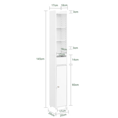 SoBuy BZR34-K-W Dulap de Baie Coloană de Depozitare Mobilier Înalt, Îngust, cu Ușă și Sertar, Rezistent la Umiditate - Depozitare Compactă pentru Toaletă și WC 20x20x145cm