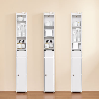 SoBuy BZR34-K-W Dulap de Baie Coloană de Depozitare Mobilier Înalt, Îngust, cu Ușă și Sertar, Rezistent la Umiditate - Depozitare Compactă pentru Toaletă și WC 20x20x145cm