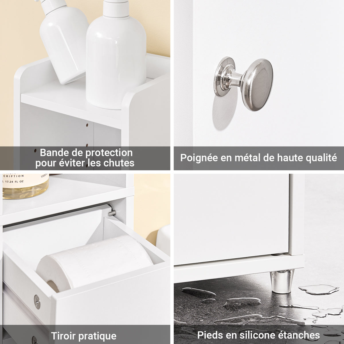 SoBuy BZR34-K-W Dulap de Baie Coloană de Depozitare Mobilier Înalt, Îngust, cu Ușă și Sertar, Rezistent la Umiditate - Depozitare Compactă pentru Toaletă și WC 20x20x145cm