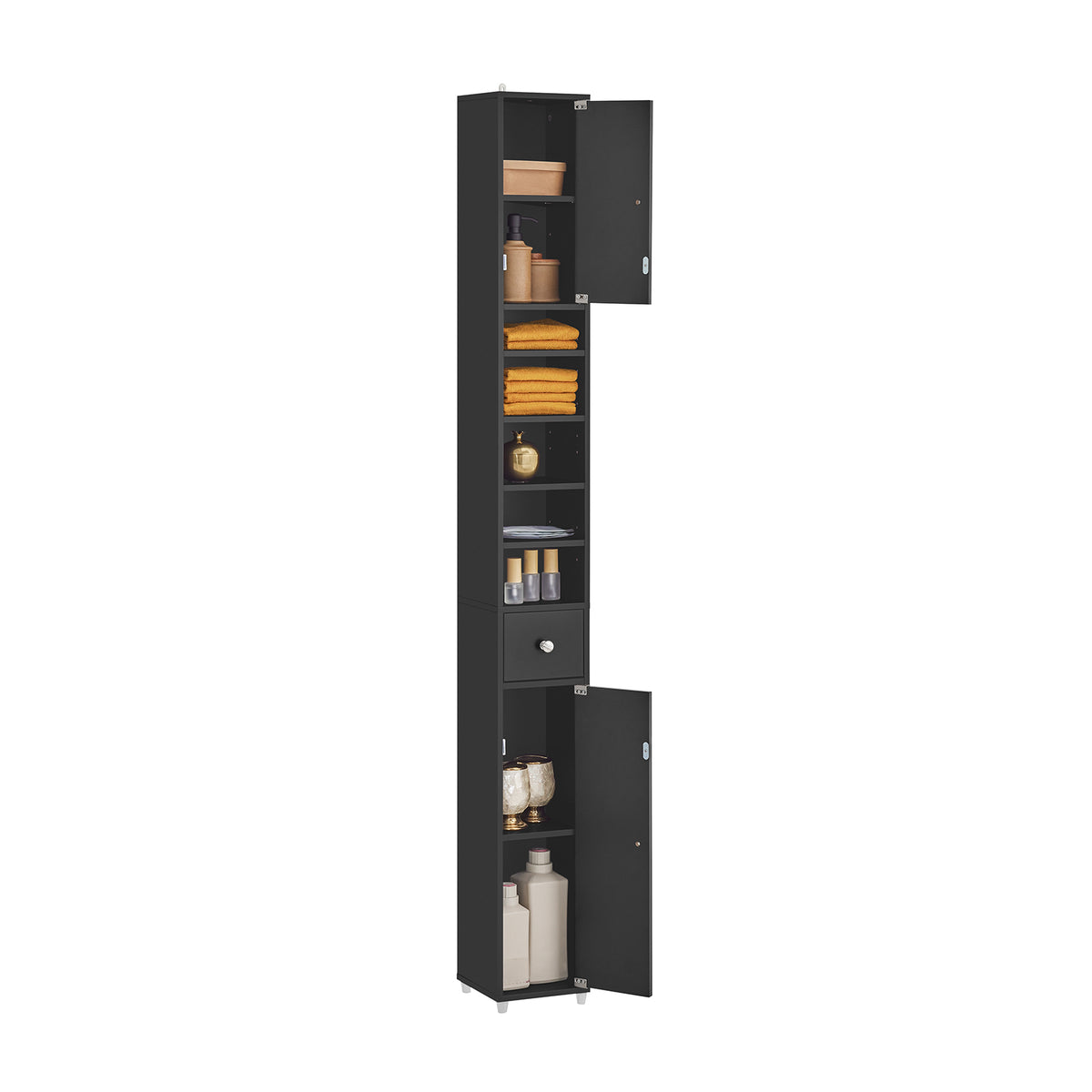 SoBuy BZR34-SCH Meuble Colonne Salle de Bain 20 cm - Armoire de Rangement Étroite avec Tiroir et Étagères Réglables - Meuble 