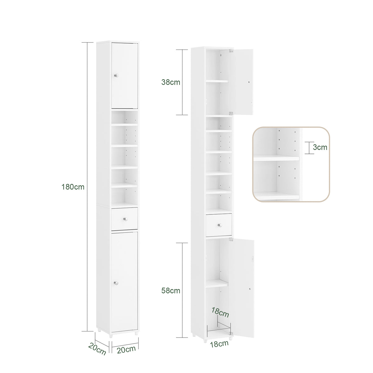 SoBuy BZR34-W Meuble Colonne Armoire Haut de Salle de Bain avec 1 Tiroir, 2 Portes et 5 Compartiments