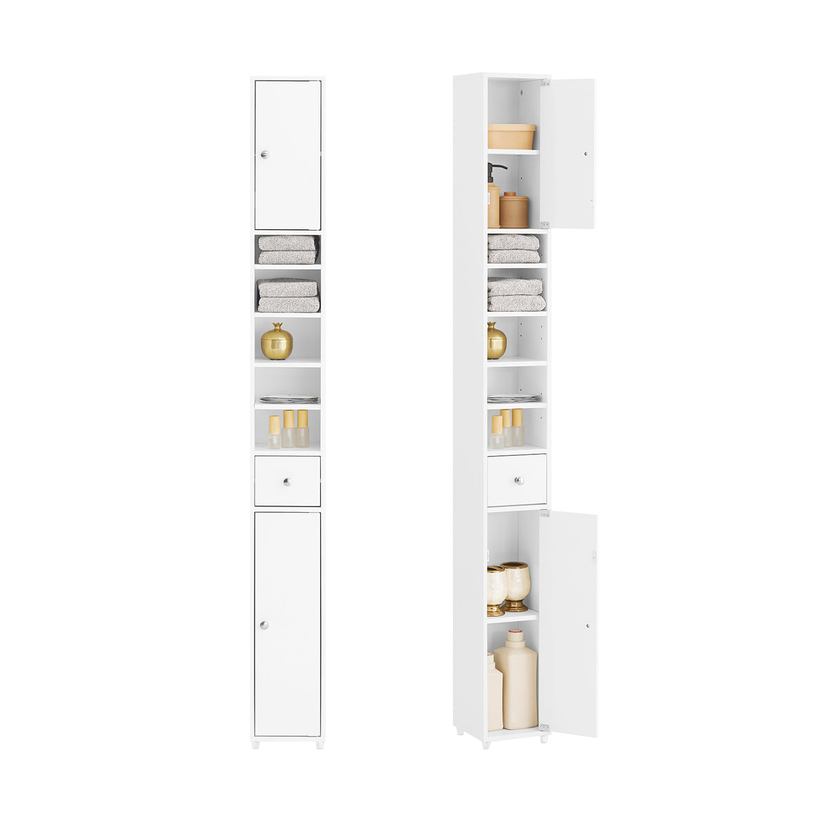SoBuy BZR34-W Meuble Colonne Armoire Haut de Salle de Bain avec 1 Tiroir, 2 Portes et 5 Compartiments