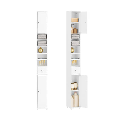 SoBuy BZR34-W Meuble Colonne Armoire Haut de Salle de Bain avec 1 Tiroir, 2 Portes et 5 Compartiments
