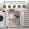 SoBuy BZR41-W Dulap de Baie cu Economie de Spațiu, cu Uși Tip Jaluzea, Rafturi Reglabile din MDF, 60x30x82 cm, Dulap de Depozitare Multifuncțional și Compact