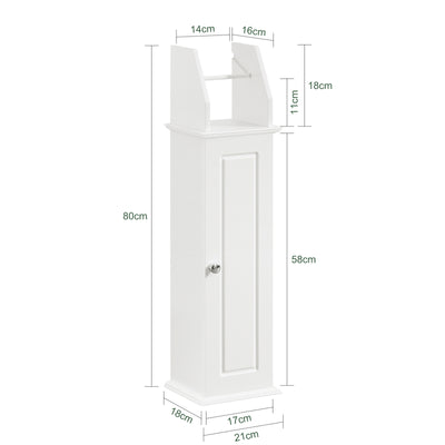 SoBuy BZR53-W Suport Hârtie Igienică Dulap Toaletă Suport Perie WC Mobilier de Baie pe Picior din Lemn, 20x18x79 cm