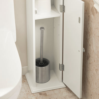SoBuy BZR53-W Suport Hârtie Igienică Dulap Toaletă Suport Perie WC Mobilier de Baie pe Picior din Lemn, 20x18x79 cm