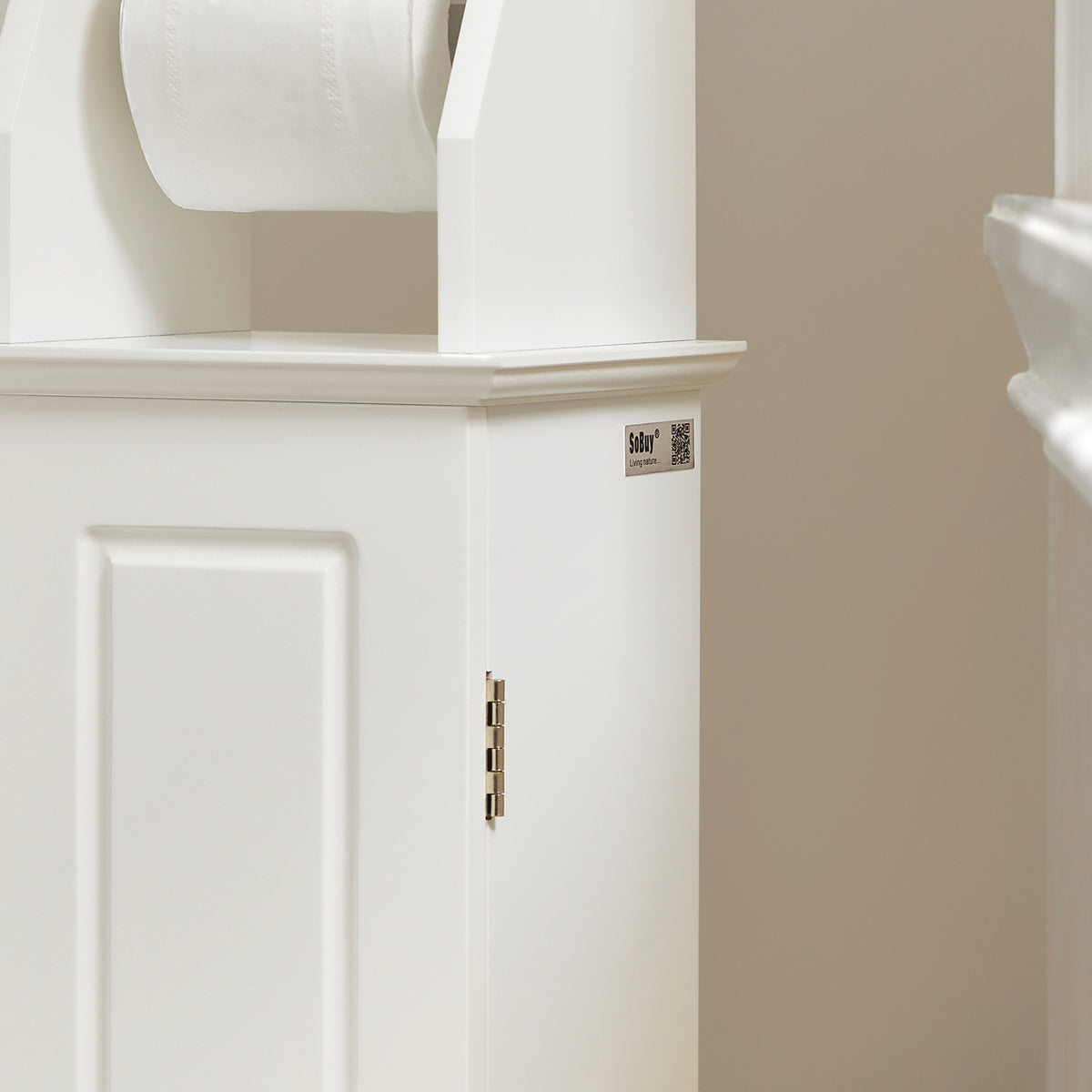 SoBuy BZR53-W Suport Hârtie Igienică Dulap Toaletă Suport Perie WC Mobilier de Baie pe Picior din Lemn, 20x18x79 cm
