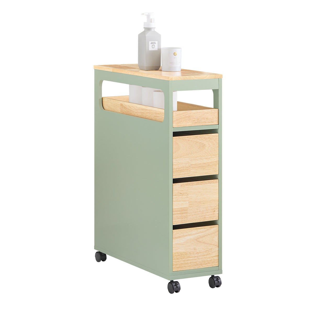 SoBuy BZR54-GR Meuble Salle de Bain à roulettes, Armoire de Salle de Bain Étroit avec 3 Tiroirs et Étagère Réglable, Petit Me