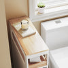 SoBuy BZR54-II-W Meuble Salle de Bain à Roulettes Blanc et Hévéa, 3 Tiroirs et Niche Ouverte, Slim 23cm, 40kg – 65x23x82 cm