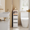 SoBuy BZR54-II-W Meuble Salle de Bain à Roulettes Blanc et Hévéa, 3 Tiroirs et Niche Ouverte, Slim 23cm, 40kg – 65x23x82 cm