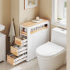 SoBuy BZR54-III-WN Dulap de baie cu roți, alb și lemn natural, 3 sertare și nișă deschisă, subțire 23cm, 40kg – 65x23x82 cm